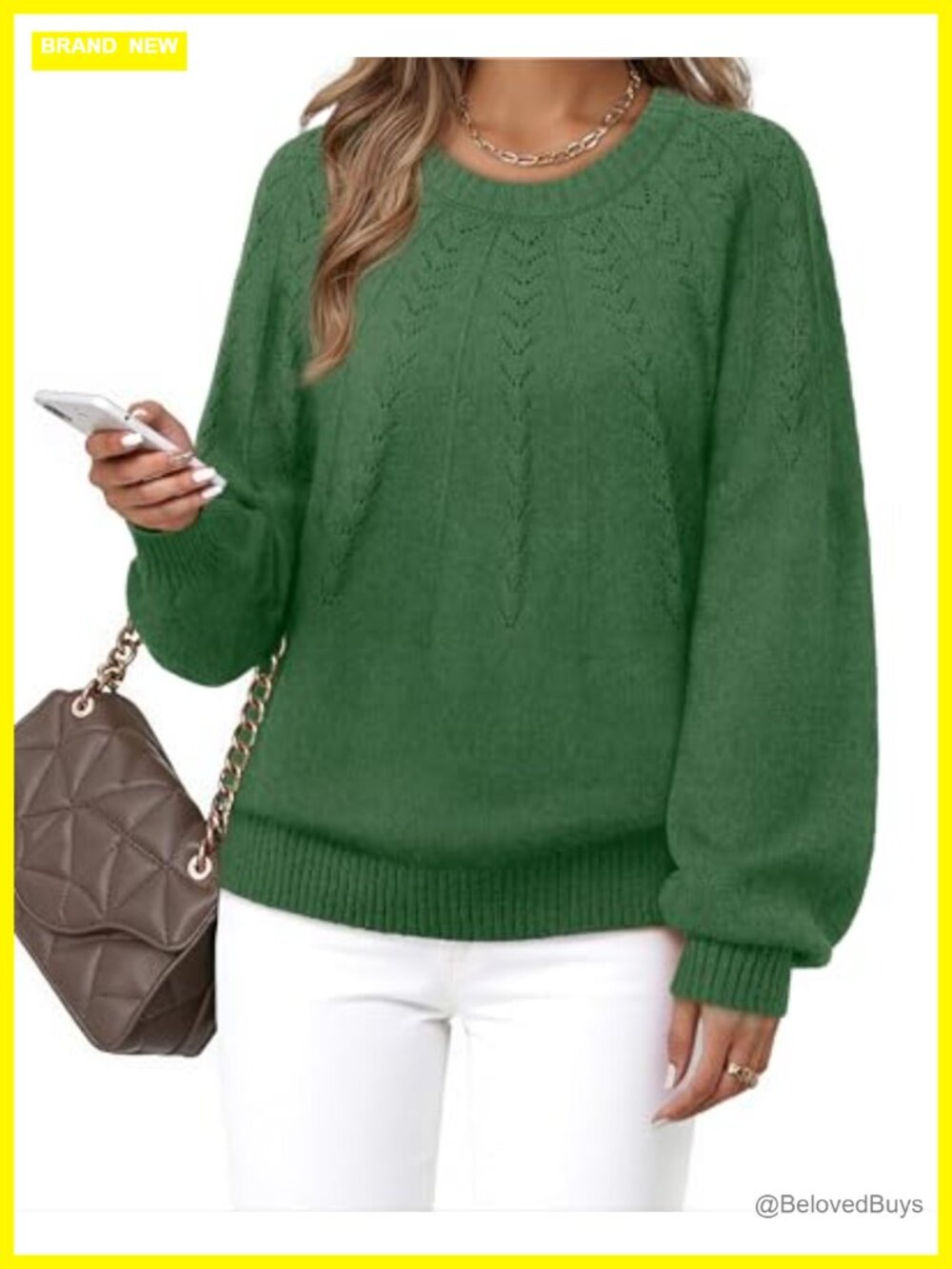 Womens Crewneck Pullover Sweater Loose Pleated Knit Top Long Sleeve
